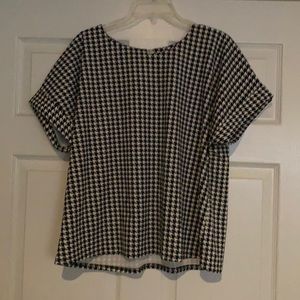 Melloday Blouse Top Giant Houndstooth Black White Dolman Short Sleeves